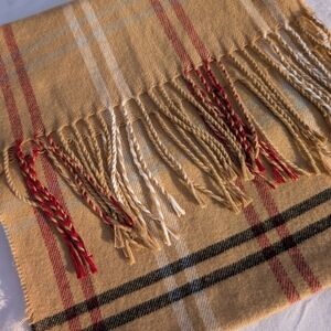 Soft Camel Plaid Winter Scarf